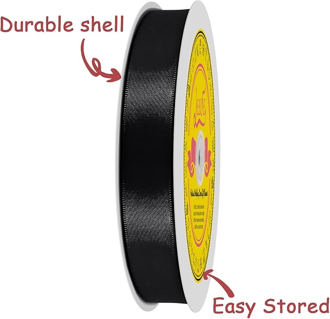 Double Face Black Satin Ribbon 7/8 inch X 100 Yards Polyester Black Ribbon for Gift Wrapping Very Suitable for Weddings Party Hair Bow Invitation Decorations and More