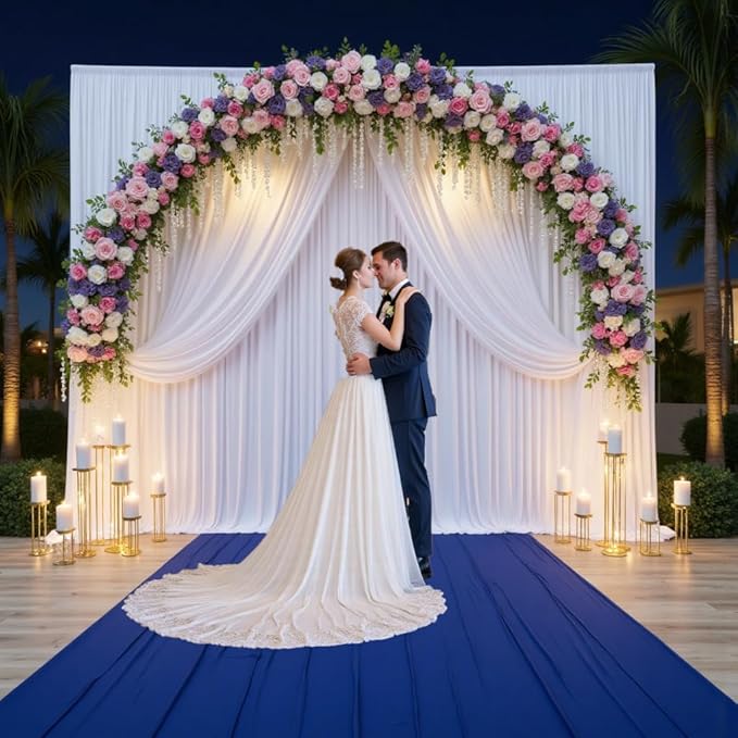 PartyVillage 20ft×15ft White Backdrop Curtain for Wedding Parties, 4 Panels Wrinkle Free 15 FT Long Polyester Photo Backdrop Drapes Back Drop Cloth for Birthday Photography Background