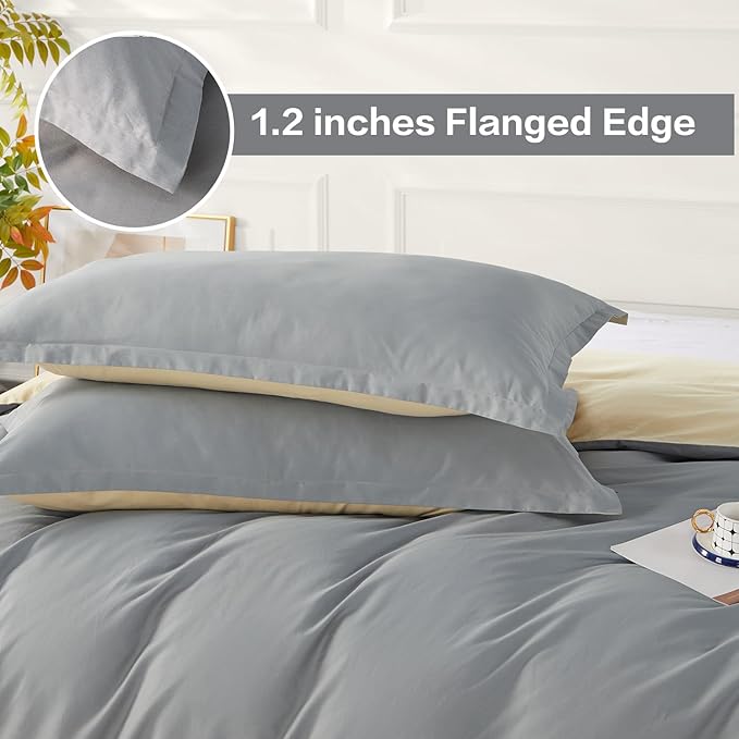 SAPHREAS Grey Duvet Cover Twin Size 2 Pieces Extra Soft 100% Cotton Bedding Set for Kids & Adults, Includes 1 Duvet Cover 68"x90" with Zipper Closure & 1 Pillow Sham, Comforter Not Included