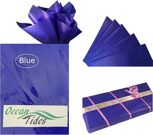 Ocean Tides 100 Sheets (14 x 20 Inches) Christmas Wrapping Paper – Gift Wrapping Tissue Paper Bulk for Crafts, Birthdays, & Holidays – Colored Tissue Papers for Gift Bags & Decorations, Royal Blue