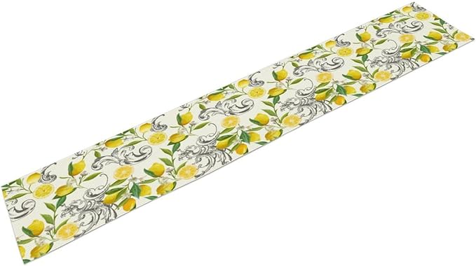 Lemon Table Runner , Summer Yellow Fruits Green Leaves Kitchen Dinning Table Decoration for Indoor Outdoor Home Party Decor 13"x108"