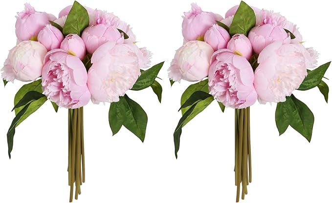Pink Peonies Silk Flowers 2 Bouquets Pink Fake Peonies 14 Heads Faux Peony Flowers with Stems for Wedding Decoration Bride Bouquet Faux Flowers Crafts Floral Arrangement (Multi-Pink)