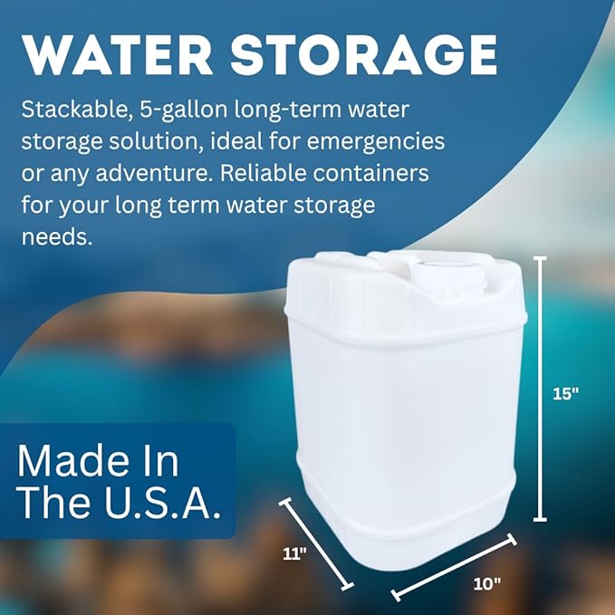 5-Gallon Stackable Water Storage Containers, 5Lids + 1 Spigot, Easy Fill, Survial Supply Emergency Water Storage for Camping and Disaster Preparedness, RV, 20 Gallon (4 Tanks)