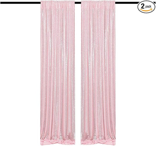 Pink Sequin Curtains 2FTx8FT 2 Panels Pink Sequin Backdrop Curtain for Parties Glitter Backdrop Photo Background for Wedding Baby Shower