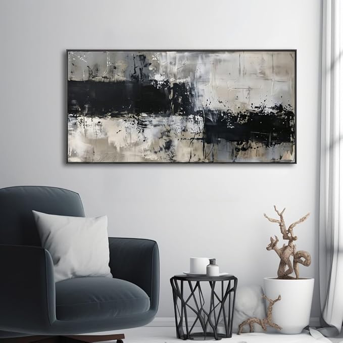 Wall Art Abstract Canvas Painting Black Grey Wall Decor Modern Artwork for Living Room Bedroom Dining Room Home Office Decor Large Framed Ready to Hang 24"x48"