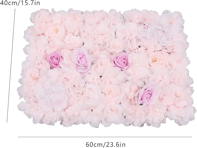 Gdrasuya10 4pcs Realistic Flower Wall Background Artificial Flowers Wall Backdrop Panel 3D Silk Rose Fake Flower Wall Panel Banquet Wedding Party Decor, Photography Background 60 x 40 cm