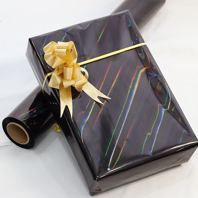 CMFYHM Iridescent Black Cellophane Wrap Roll I 34 In Wide X 100 Ft Long I Colorful Cello Perfect For Baskets,Gifts, Treats,Birthday Holiday Wedding Floral, Party Arts Crafts Decoration (Black)