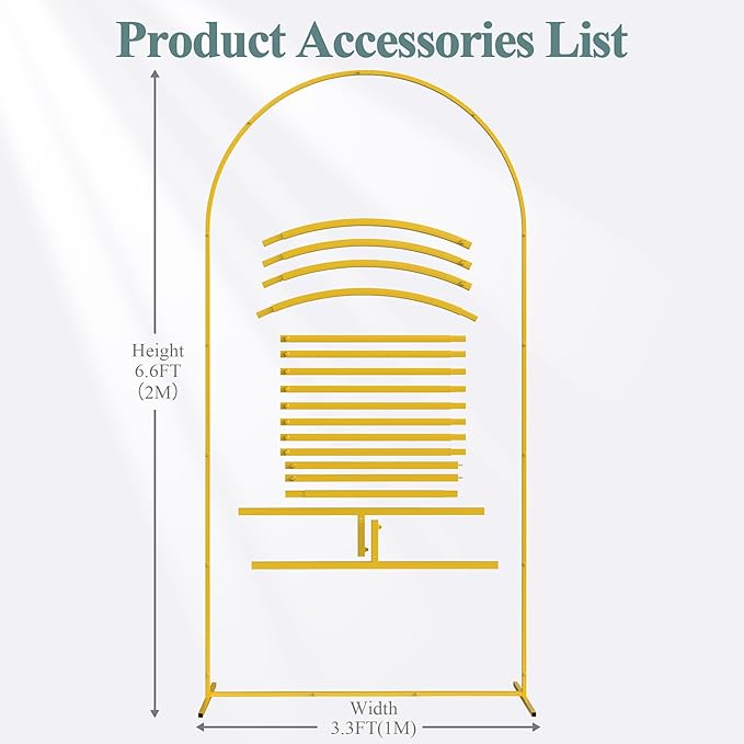 Fomcet 6.6x3.3FT Metal Gold Wedding Arch Backdrop Stand Balloon Arched Frame for Ceremony Birthday Party Graduation Bridal Baby Shower Anniversary Background Decoration