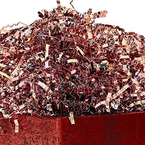 UNIQOOO 1/2 LB Metallic Rose Gold Crinkle Cut Paper Shredded Filler, Pink Grass Raffia Tissue, Strands Shred Craft Bedding Cushion, Wedding Mothers Day Bridesmaid Engagement Gift Boxes Bags Retail