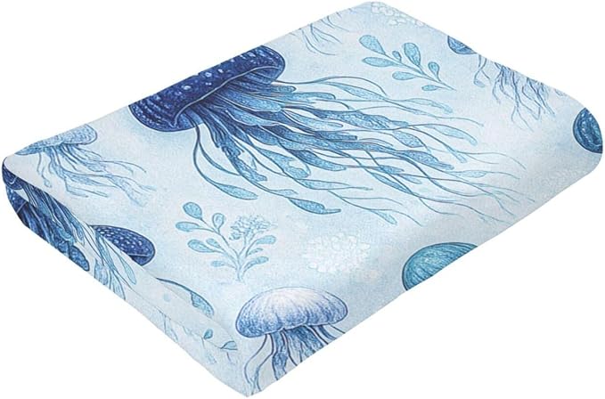 Jellyfish Blanket Marine Life Throw Blanket Blue Ocean Sea Soft Cozy Fleece Sealife Fuzzy Stuffed Plush Animal Flannel Gifts for Girls Women Boys Kids Adults 50"X60"