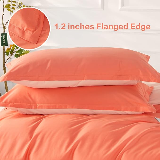 SAPHREAS Orange Duvet Cover Twin Size 2 Pieces Extra Soft Bedding Set, Includes 1 100% Cotton Duvet Cover 68"x90" with Zipper Closure & 1 Pillow Sham, Comforter Not Included