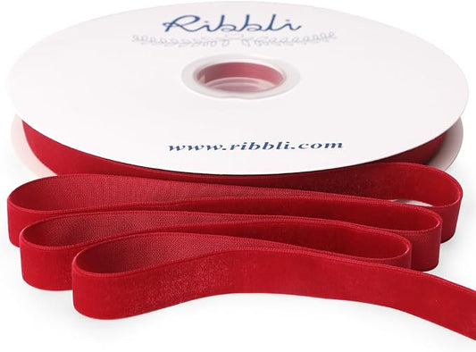Ribbli Dark Red Velvet Ribbon 5/8 Inches Continuous 25 Yard Spool Dark Red Christmas Ribbon for Gift Wrapping Crafts Home Decor