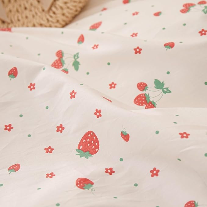 LifeTB Kawaii Pink Strawberry Comforter Set King Girls Cute Strawberry Bedding Comforter Fluffy Soft Microfiber Bedding Set 1 Ruffled Comforter with 2 Pillowcases Pink Floral Comforter Set