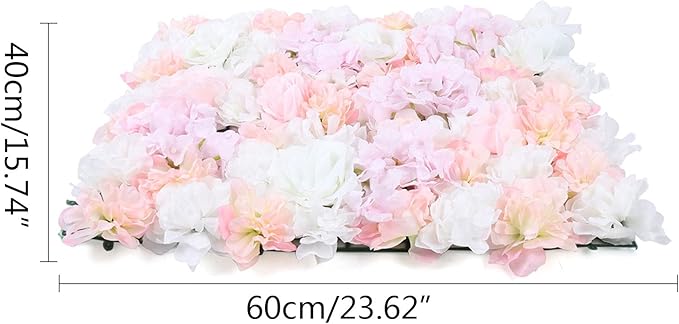 16"x 24" Artificial Flower Wall Panels,Flower Wall Mat Silk Flower Panels for Outdoor Garden Backyard Fence Fence Privacy Screen and Indoor Wall Decor (12Pcs Light Pink)
