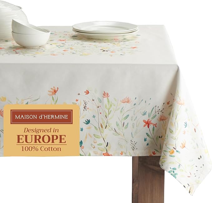 Maison d' Hermine Table Cloth Rectangle Table 100% Cotton 70 x 108 Inches Tablecloth Reusable Decorative Everyday Use for Dining Room, Farmhouse, Home, Party, Festive & Wedding Spring Summer - Colmar