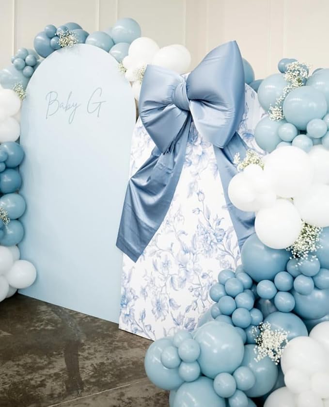 Something Blue Before I Do Arch Backdrop Cover Wedding Bridal Shower Bride to be Toile Party Arch Fabric Cover Blue Bloom Floral Baby Shower Decors (4X7.2ft,4135)