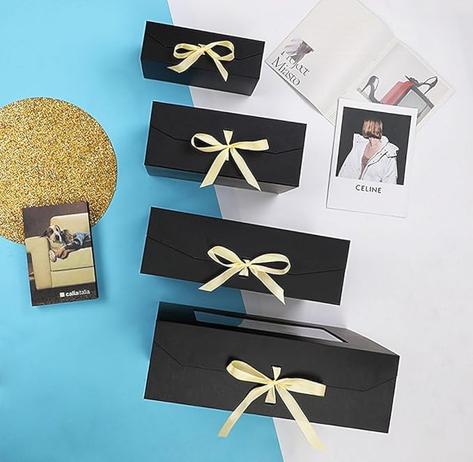 3 Pcs Extra Large Black Gift Box for Presents with Ribbon 19x16x6 Inches Clear Gift Box with Window Magnetic Closure Gift Boxes with Lids