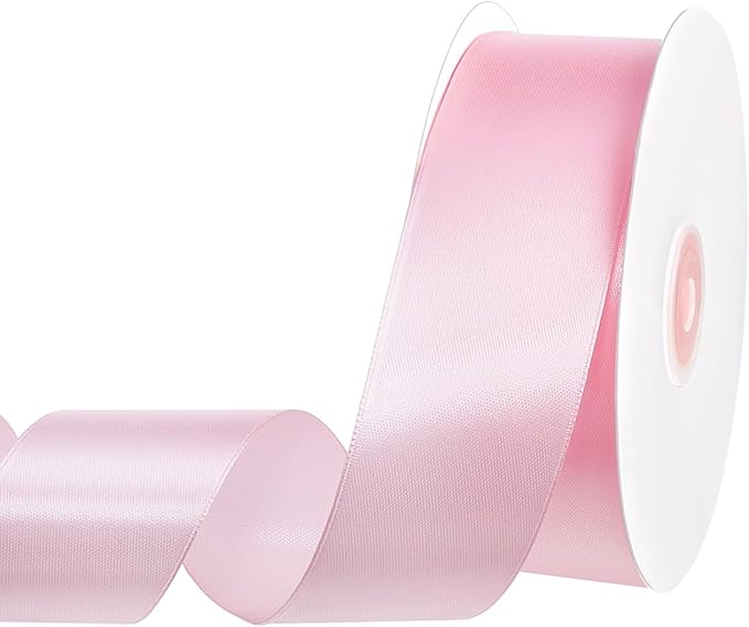Pink Ribbon 1 1/2 Inch 60 Yards Light Pink Satin Ribbon for Flower Bouquet Handmade Bows Roses Garland Leis Christmas Garden Decor Bridal Baby Shower Wedding
