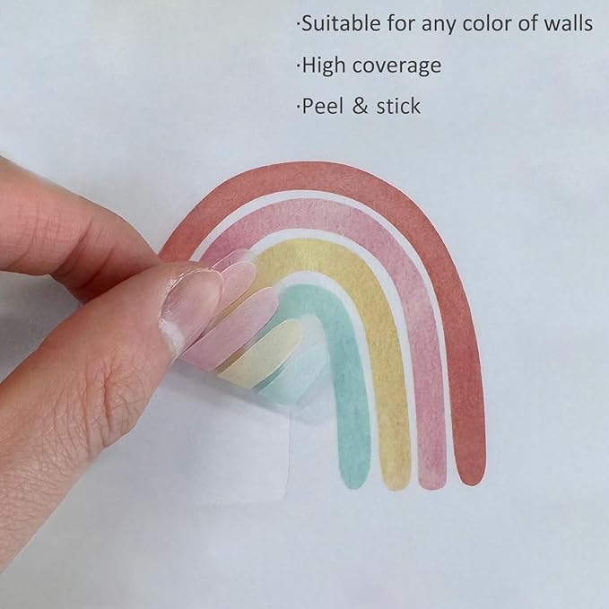 Watercolor Rainbow Wall Decals for Girls Bedroom 72 Pcs, Rainbow Stickers Bigger Size for Wall Mural Vinyl Peel and Stick DIY Decorations (12 Sheets)