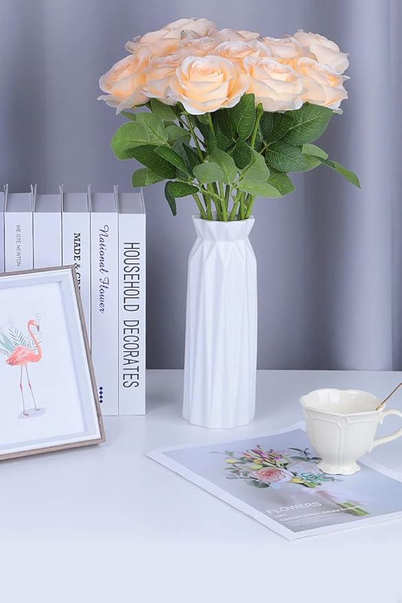Artificial Rose Flower Artificial Flowers Flower with Long Stem Silk Roses Bouquet for Wedding Bridal Shower Party Home Decoration (Champagne, 12 Pcs)