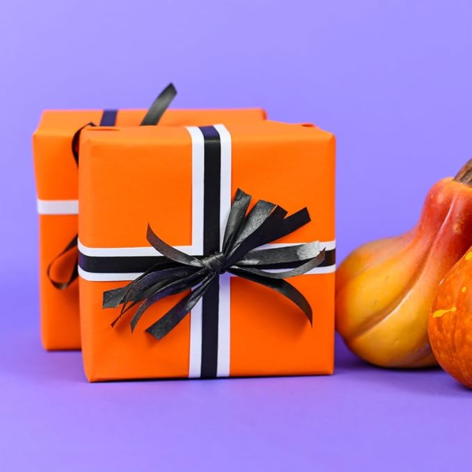 Vanhench 24" x 2520" (210') Orange Wrapping Paper, Black Construction Paper for Halloween, Birthday, Bouquet Flower Packing & Poster Bulletin Board