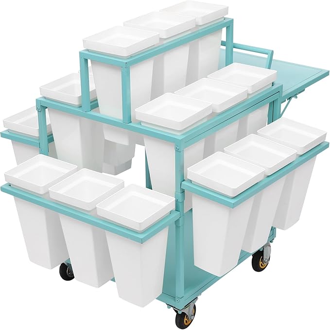 6-Tier Flower Display Stand Indoor Movable Flower Stand with 18 Buckets Plants Display Rack Cart with Wheels Metal Florist Bouquet Stand for Florist Patio Garden,23.62*23.62*36.61in (Blue)