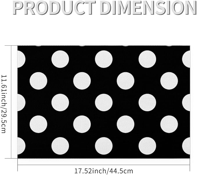 Black White Polka Dot Placemats Set of 4 PVC Vinyl Non Slip Table Mats Waterproof Heat Resistant Place Mats Washable Wipeable Dining Table Mat for Kitchen Party Farmhouse Indoor Outdoor Decorative