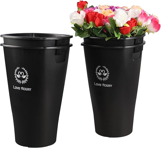 4-Pack 16 Inch Plastic Flower Buckets for Flower Bar, Plastic Vases Flower Display Buckets, Black