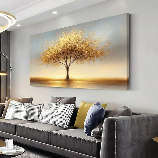 LAVIKARS Modern Tree of Life Wall Art for Living Room Office Golden Sunset Abstract Landscape Canvas Painting Prints Large Nature Artwork Home Kitchen Bedroom Decor (20x40 Inches)