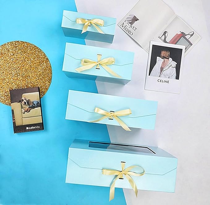 Blue Extra Large Gift Box for Presents with Ribbon 16.5x13x5.3 Inches Clear Gift Box with Window Magnetic Closure Gift Boxes with Lids