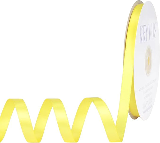 Lemon Yellow Satin Ribbon, Double Faced 3/8 Inch X 50 Yards, Premium Polyester Satin Ribbon for Gift Wrapping, Crafts, Wedding Party Decor