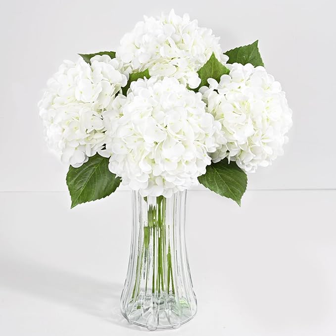 6 Pcs White Hydrangea Artificial Flowers, Latex Real Touch Hydrangea Flowers, 19.6'' Full Faux Hydrangea Flowers Fake Flowers for Home Decor Party Wedding Centerpiece Bouquet Floral Arrangements