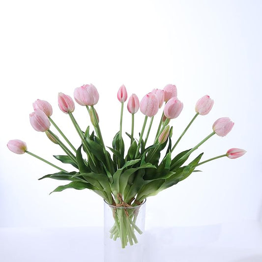 10PCS Pink Fake Tulips Artificial Flowers Real Touch Latex Faux Tulips UV Resistant Fake Flowers Bouquet for Table Home Decor Party Wedding Garden Decoration