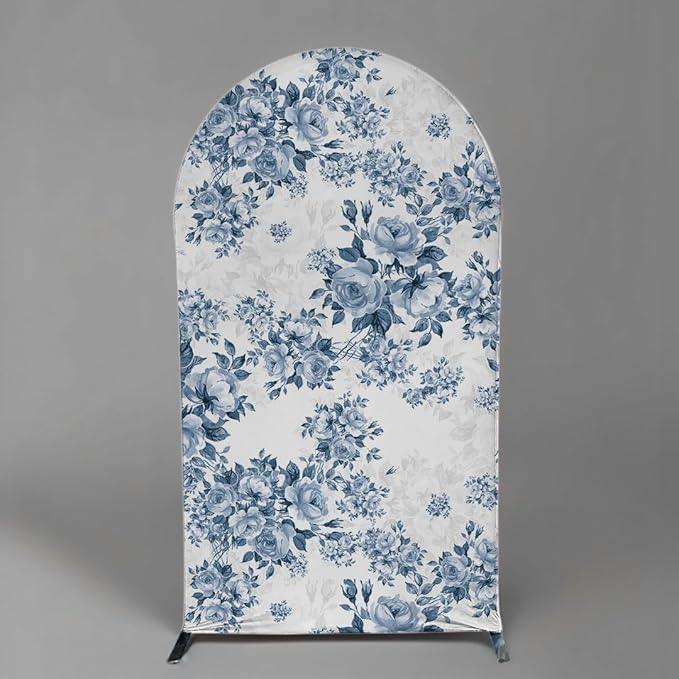 Arch Backdrop Cover Baby in Bloom Baby Shower Arch Stand Spandex Fabric Cover Blue Flowers Floral Pink Bows Girls Birthday Party Baptism Decorations (4X7.2ft,G-3856)