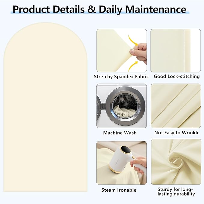 HEMMOTOP 6.6ft Beige Arch Backdrop Cover (No Arch Stand), Spandex Arch Covers Stretchy Backdrop for Balloon Arches, Wedding, Birthday Party, Baby Shower, Banquet Arch Decoratio