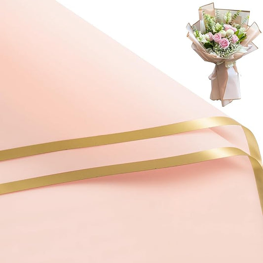 WRAPAHOLIC 20 Sheets Flower Wrapping Paper - 22.4 x 22.4 inch Gold Trim Rose Pink Water-Resistant Floral Bouquet Wrapping Paper, Florist Supplies Packaging Paper for Wedding Birthday Gift DIY