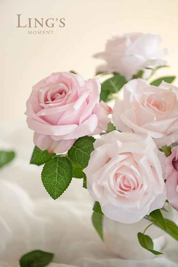 Ling's Moment Artificial Flowers 16pcs Blush Pink Silk Roses with Stems Real Look, 3.5" Fake Ombre Slate Pink Vendela Roses Bulk for DIY Wedding Bouquets Centerpieces Party Baby Shower Home Decoration