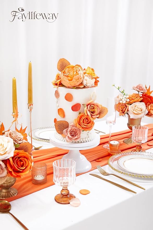 Artificial Flowers Fall, Orange Faux Flowers with Stems Silk Mix Peony Combo Box Set for DIY Bridal Wedding Bouquets Table Centerpieces Baby Shower Party Home Decorations