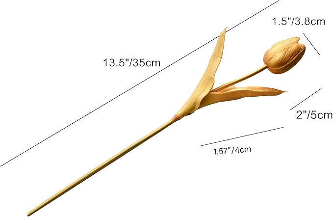 Mandy's Artificial Tulips 12 Stems Fully Gold PU Faux Flowers for Thanksgiving Christmas Decorations Wedding Home Decor 13.5 Inch