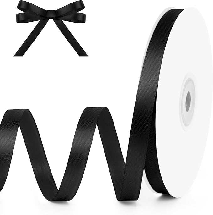 KMER LIFE 3/8" Wide x 50 Yards Black Single Faced Polyester Satin Ribbon, Black Satin Ribbon Perfect for Wedding Decor, Wreath, Crafts, Gift Wrapping & Other Projects (Black)