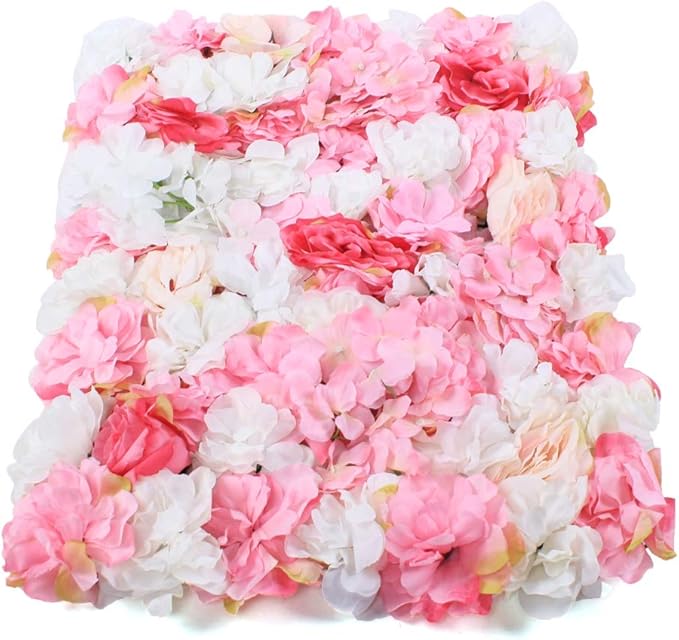 16"x 24" Artificial Flower Wall Panels,Flower Wall Mat Silk Flower Panels for Outdoor Garden Backyard Fence Fence Privacy Screen and Indoor Wall Decor(12Pcs Pink+White+Rose Red)