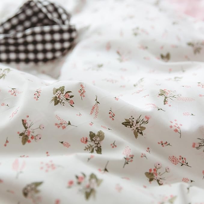 Chic Pink Floral Comforter Set Queen White Botanical Coquette Bedding Comforter Set Boho Bedding Sets for Queen Bed,Aesthetic Flower Comforter Sets for Girl,1 Floral Comforter and 2 Pillowcases