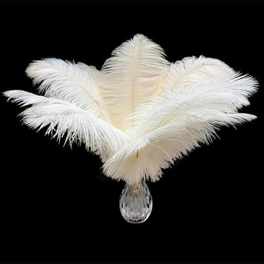 Piokio 20Pcs White Ostrich Feathers 10-12 inch (25-30cm) Bulk Feathers for Home Decoration and DIY Clothes Decoration, Gatsby Decorations