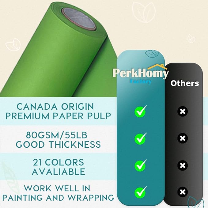 PerkHomy Medium Green Kraft Paper Roll 48" x 3,600" (300') for Gift Wrapping Bouquet Flower Art Painting Craft Writing Packaging Shipping 80GSM 55LB (Medium Green, 48" x 300')