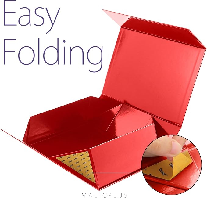Christmas Large Gift Box with Lid 13.5x9x4.1 Inches, Red Bridesmaid Proposal Gift Box with Magnetic Closure for All Occasion (Glossy Red)