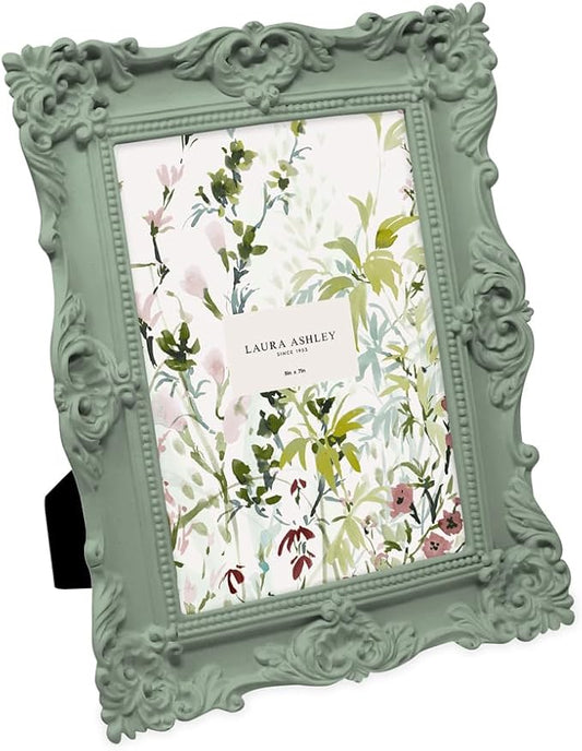 Laura Ashley 5x7 Matt Rosemary Ornate Textured Hand-Crafted Resin Picture Frame with Easel, for Tabletop & Wall Display, Decorative Floral Design Home Décor, Photo Gallery, Art (5x7, Matt Rosemary)