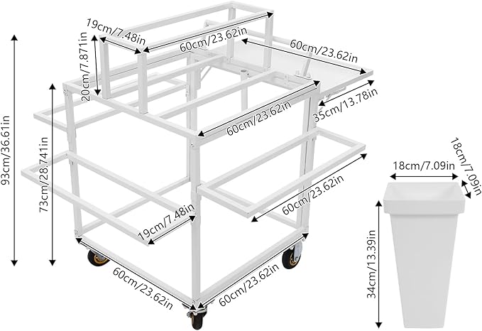 6-Tier Flower Display Stand Indoor Movable Flower Stand with 18 Buckets Plants Display Rack Cart with Wheels Metal Florist Bouquet Stand for Florist Patio Garden,23.62*23.62*36.61in (White)