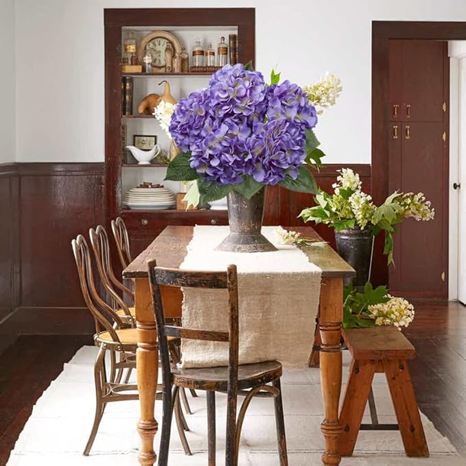 Hollyone Purple Hydrangea Artificial Flowers Large Artificial Hydrangeas Silk Flowers for Home Decor Indoor Wedding Flowers Bouquets Faux Flowers Kitchen Centerpiece Table Decorations