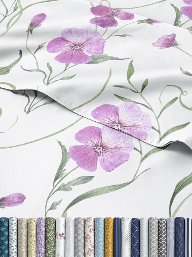 Floral Sheets - Pink Floral Bed Sheet Set - 1 Flat, 1 Fitted & 2 Pillowcases w/ Deep Pockets - Comfy, Wrinkle & Fade Free - Boho Botanical Bedding - Ultra-Soft, Breathable & Cooling - Queen Size Set
