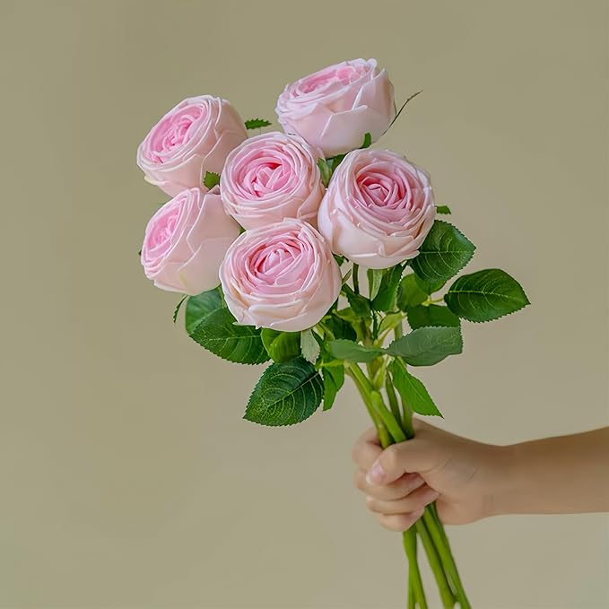 5Pcs Realistic Touch Artificial Roses - Moisturizing Faux Roses for Home Decor, Weddings, Parties, Gifting, Gardening & Floral Arrangements (Pink)